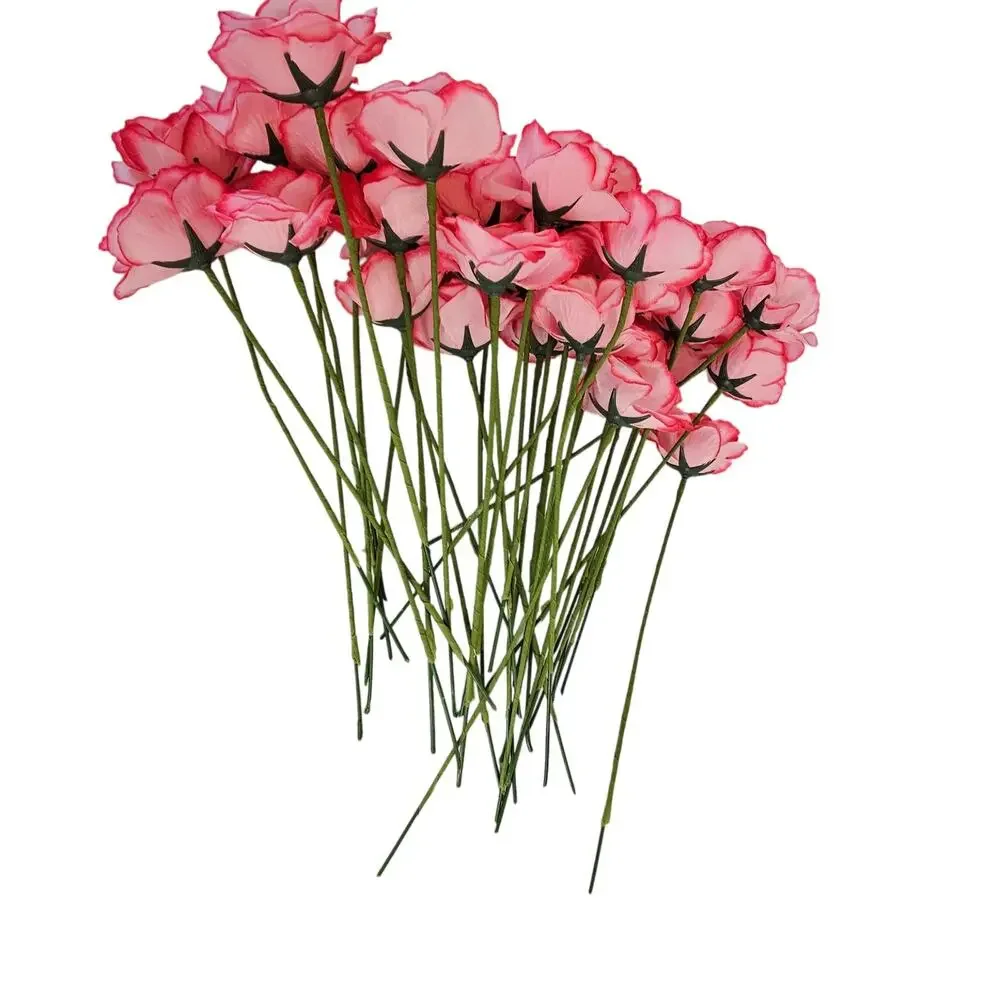 37 Light Pink Hot Pink Edge Silk Roses 2.5in Artificial Flowers w/ Stems
